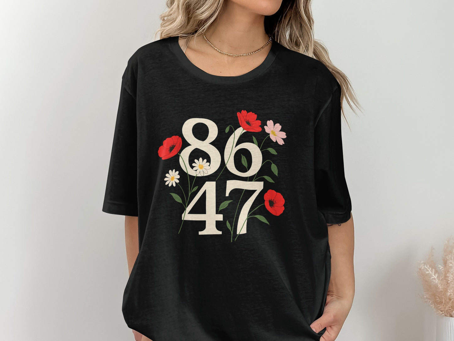 Black Shirt with 8647 and Floral Design Shirt product type