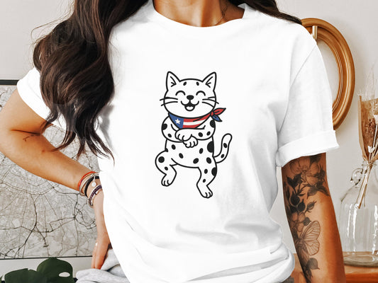 Cute Smiling Cat with Bandana Graphic on White T-Shirt product