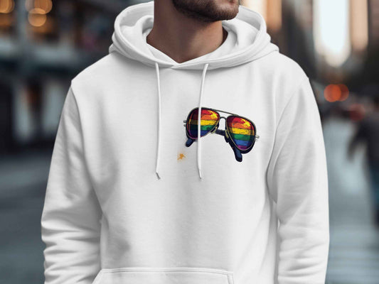 Classic Pride Hoodie with Stylish Rainbow Sunglasses Design