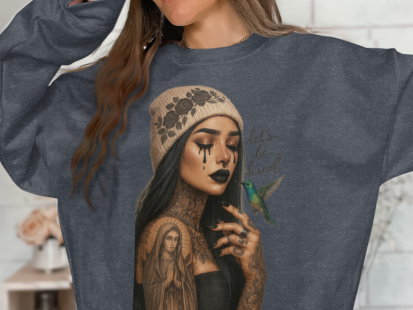 Artistic Woman With Tattoos And Hummingbird Sweater Product Type