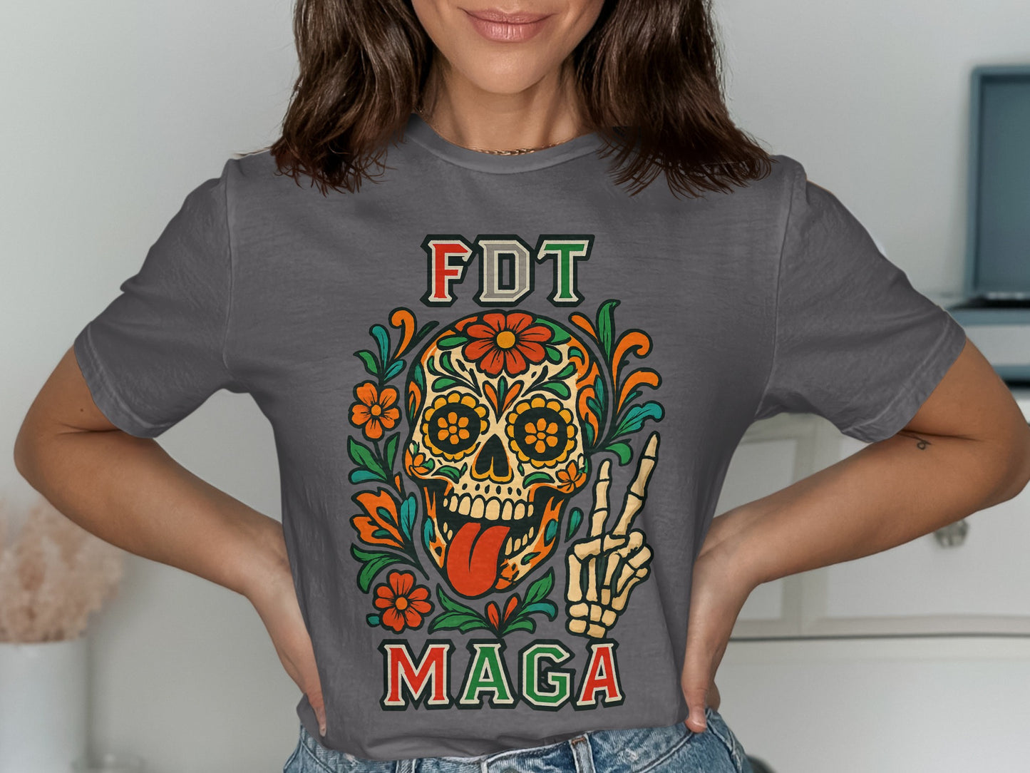 FDT MAGA Skull and Flowers Graphic T-shirt product