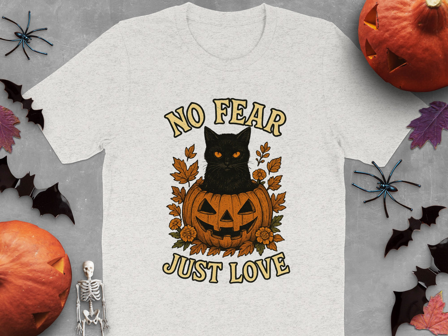 No Fear Just Love Black Cat Halloween T-Shirt product type