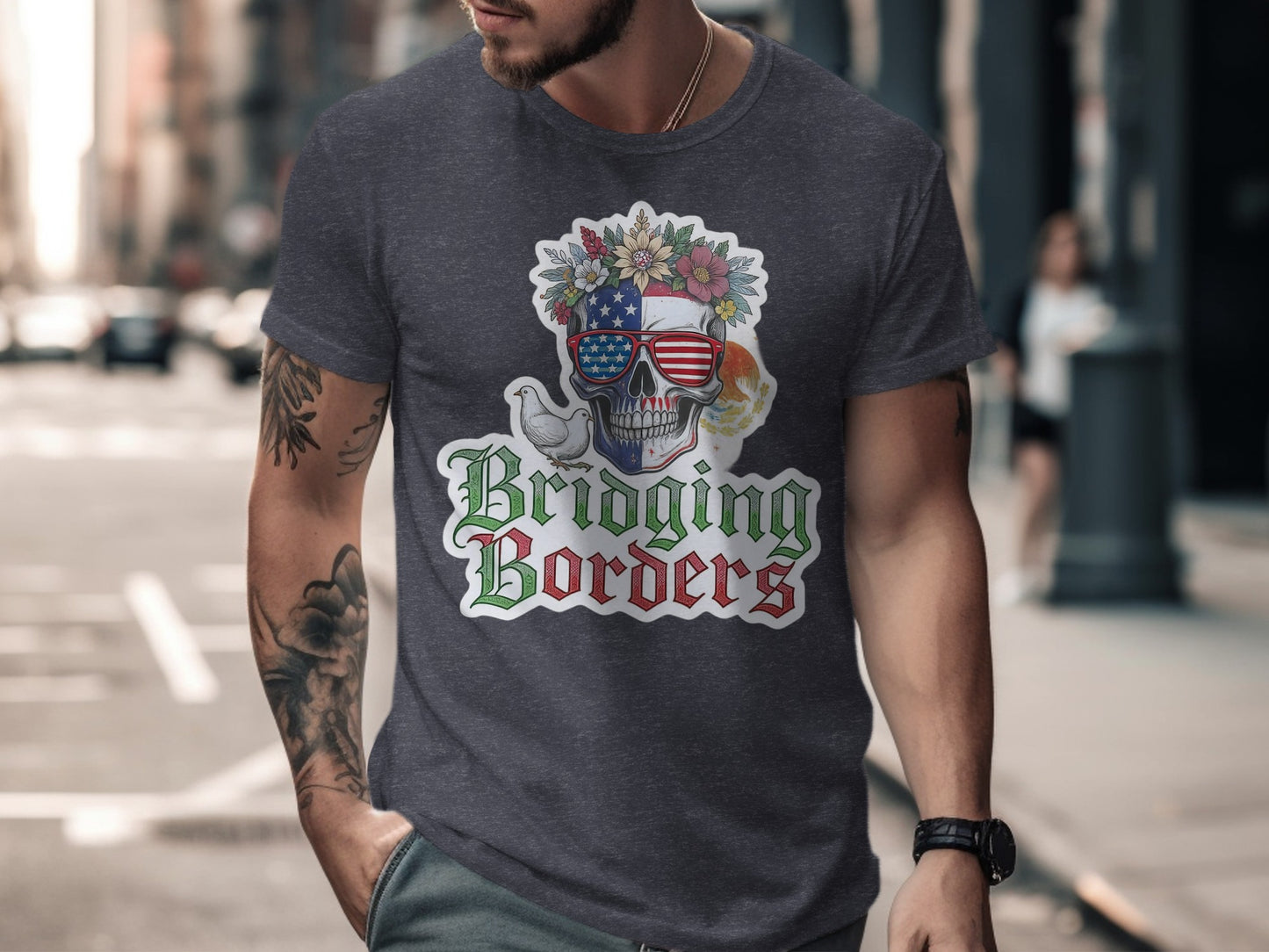 Bridging Borders Skull Design Casual T-Shirt product