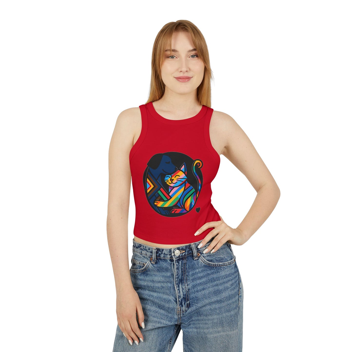 Pride tank top Colorful Animal Love Women's Racer Tank Top - Cute Cat and Dog Design