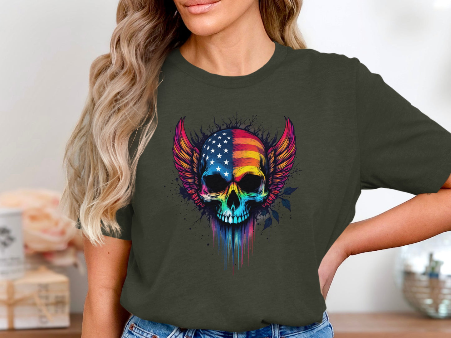 Patriotic Skull With Wings Graphic T-Shirt product