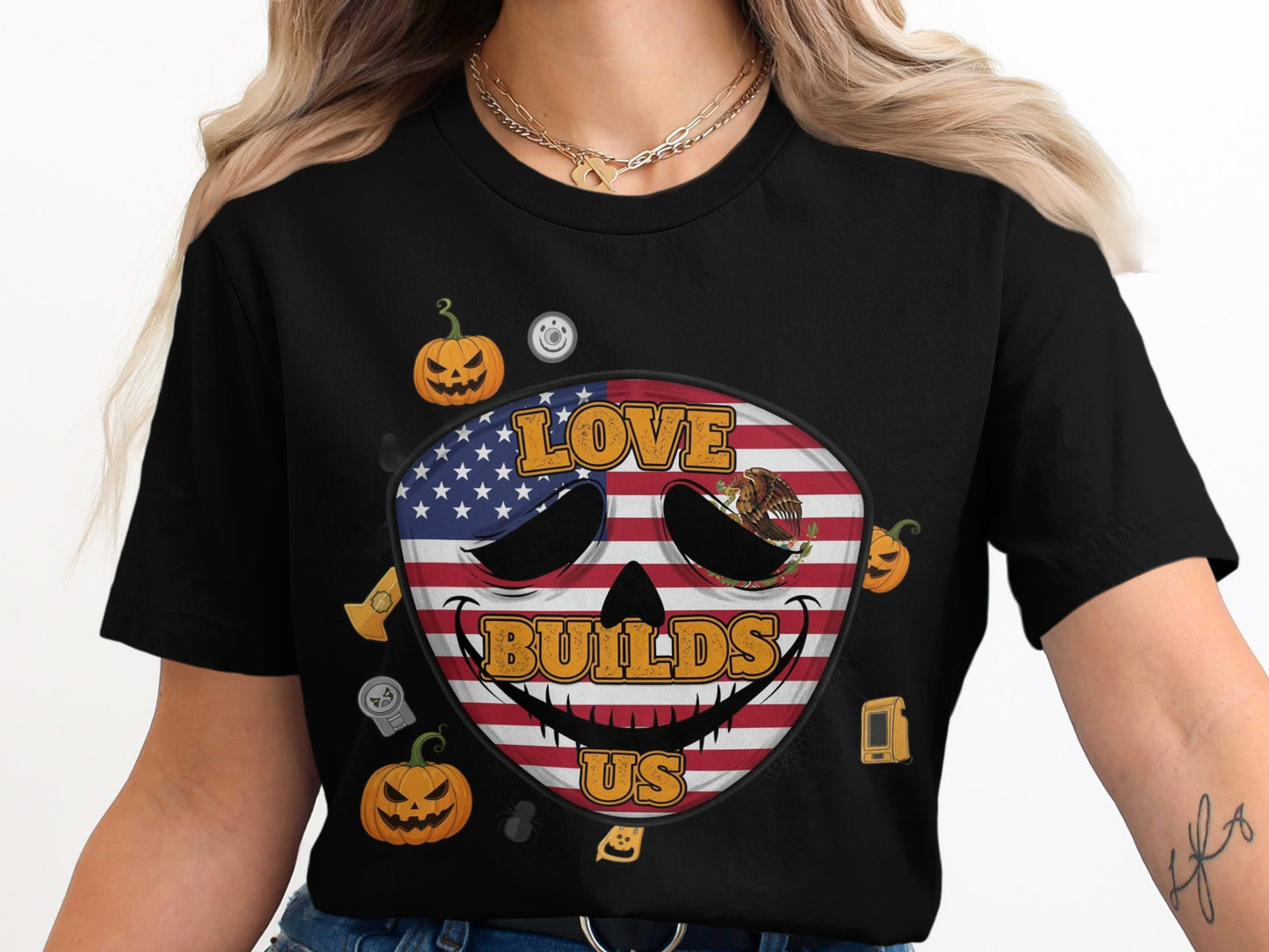 Love Builds Us American Flag Halloween T-shirt product