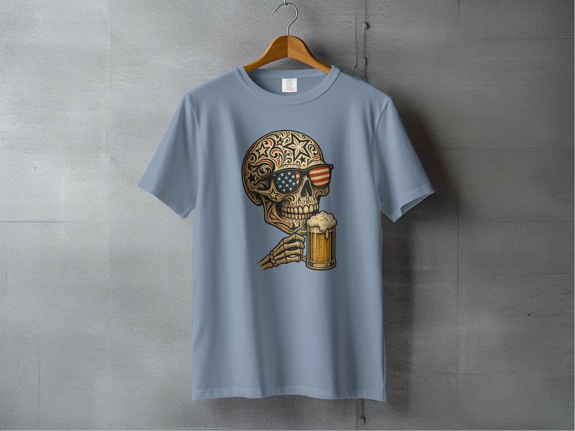 Patriotic Skull with Beer Graphic Tee shirt product