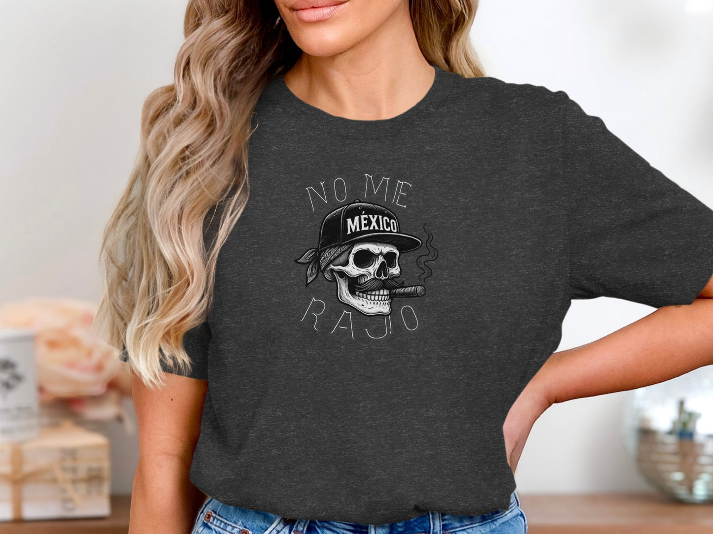 No Me Rajo Skull with Hat Print Shirt product