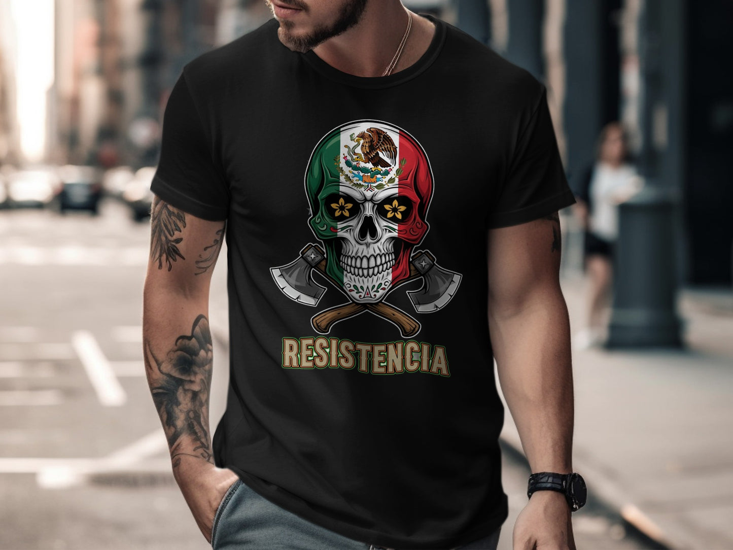 Mexican Skull Flag Resistancia Printed Shirt product