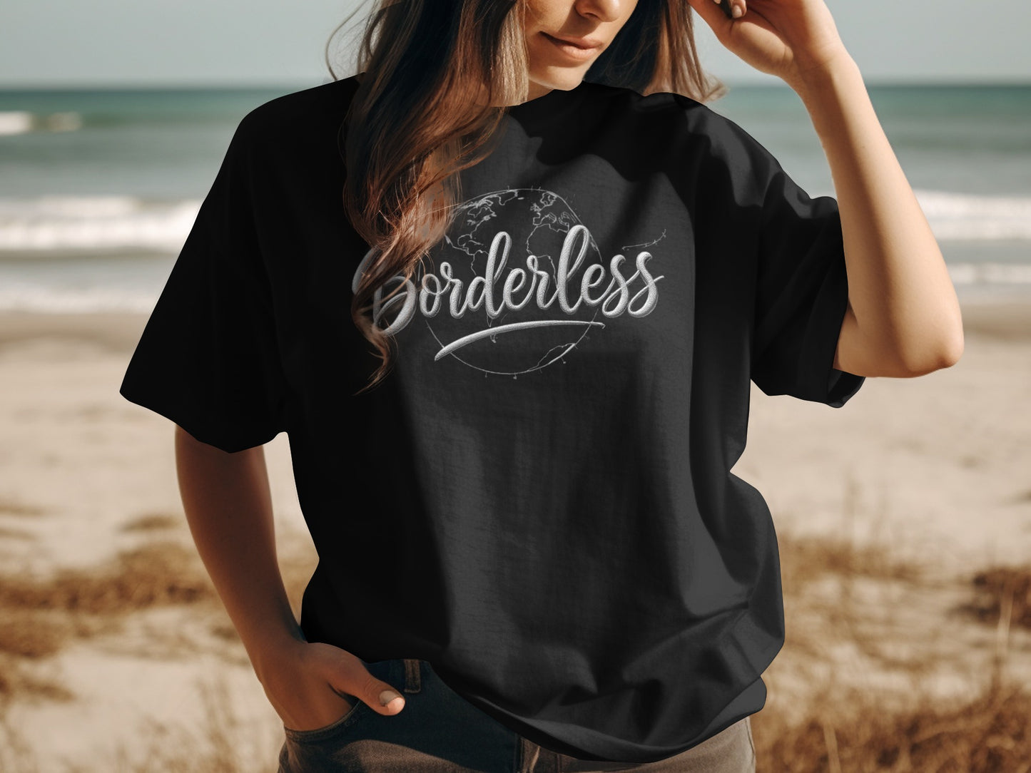 Stylish Black Borderless Design Oversized T-Shirt product