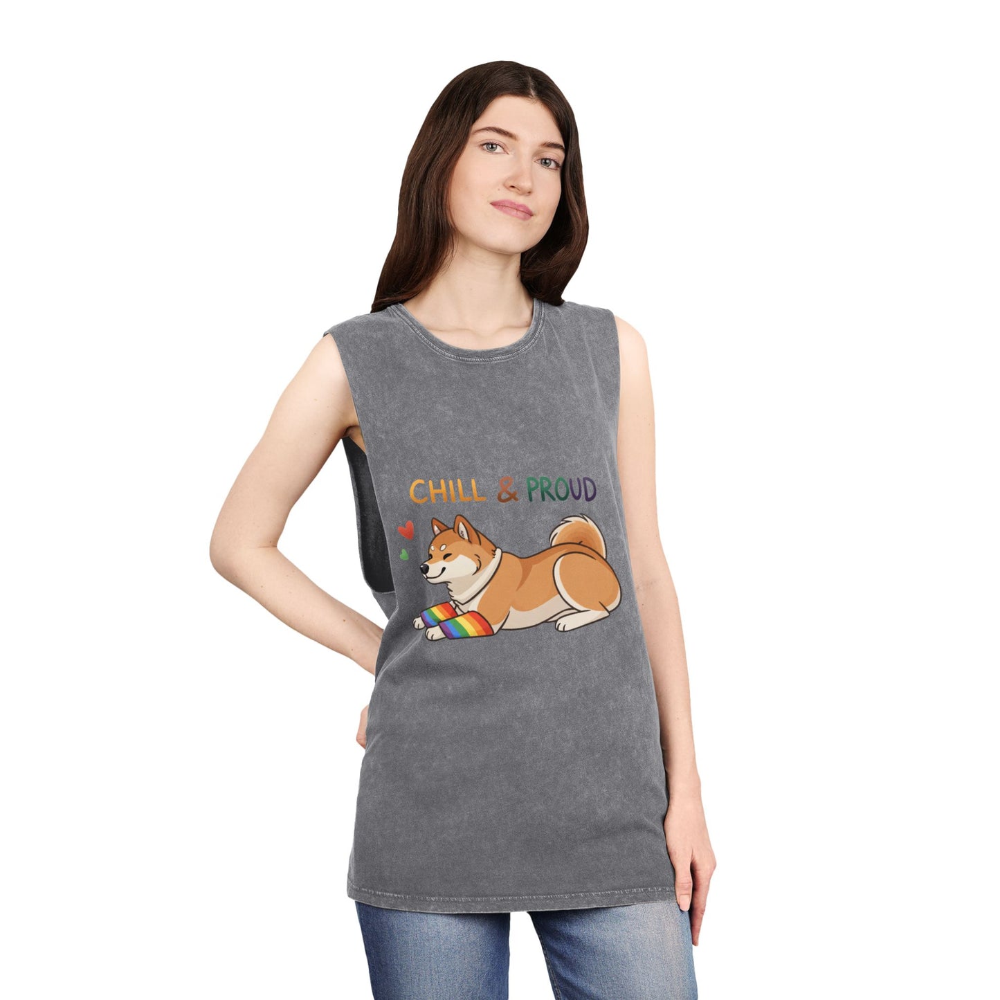 Chill & Proud Unisex Stonewash Tank Top - LGBTQ+ Pride Apparel