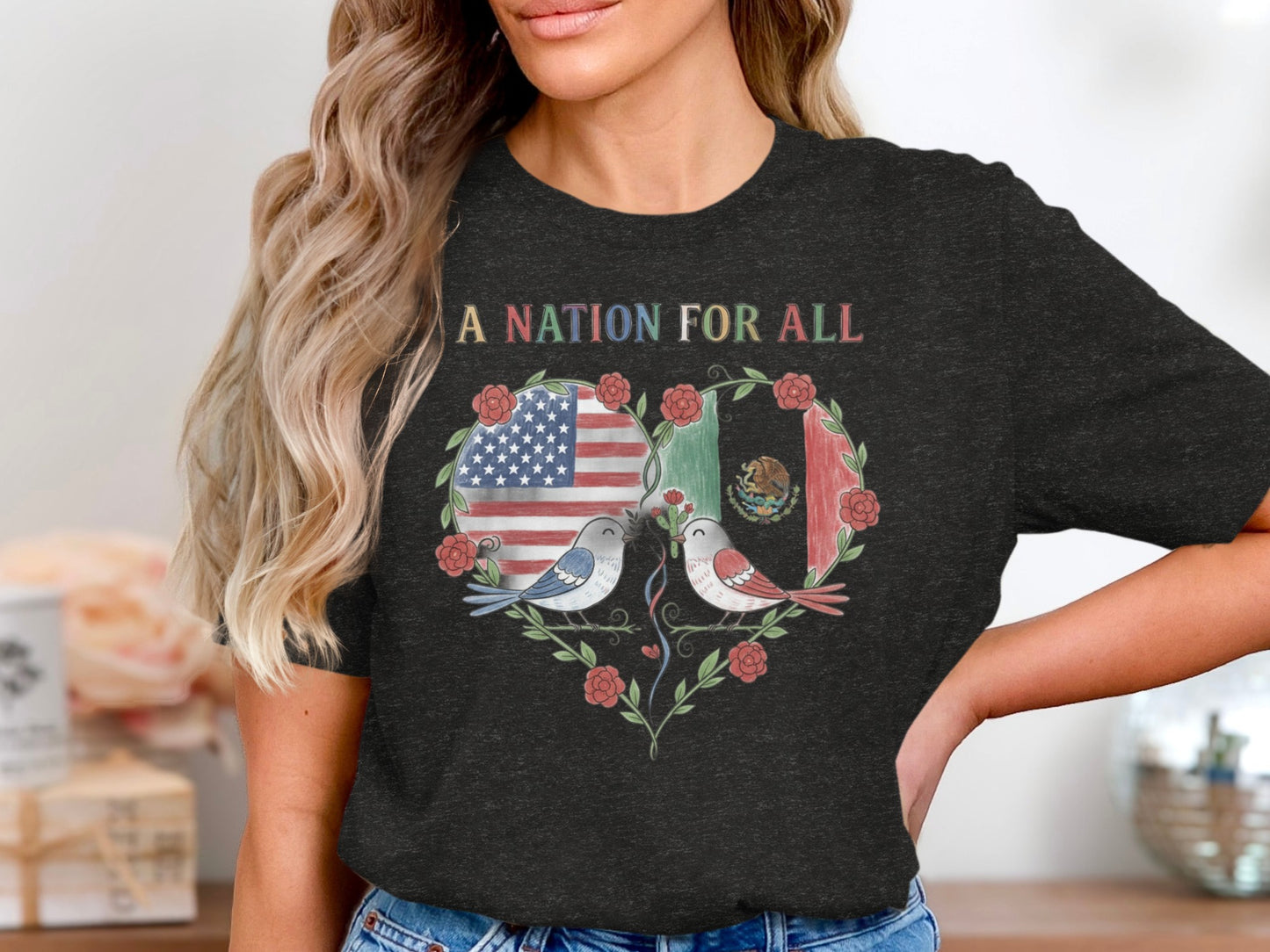 A Nation for All Heart Flag Birds Graphic Tee product type