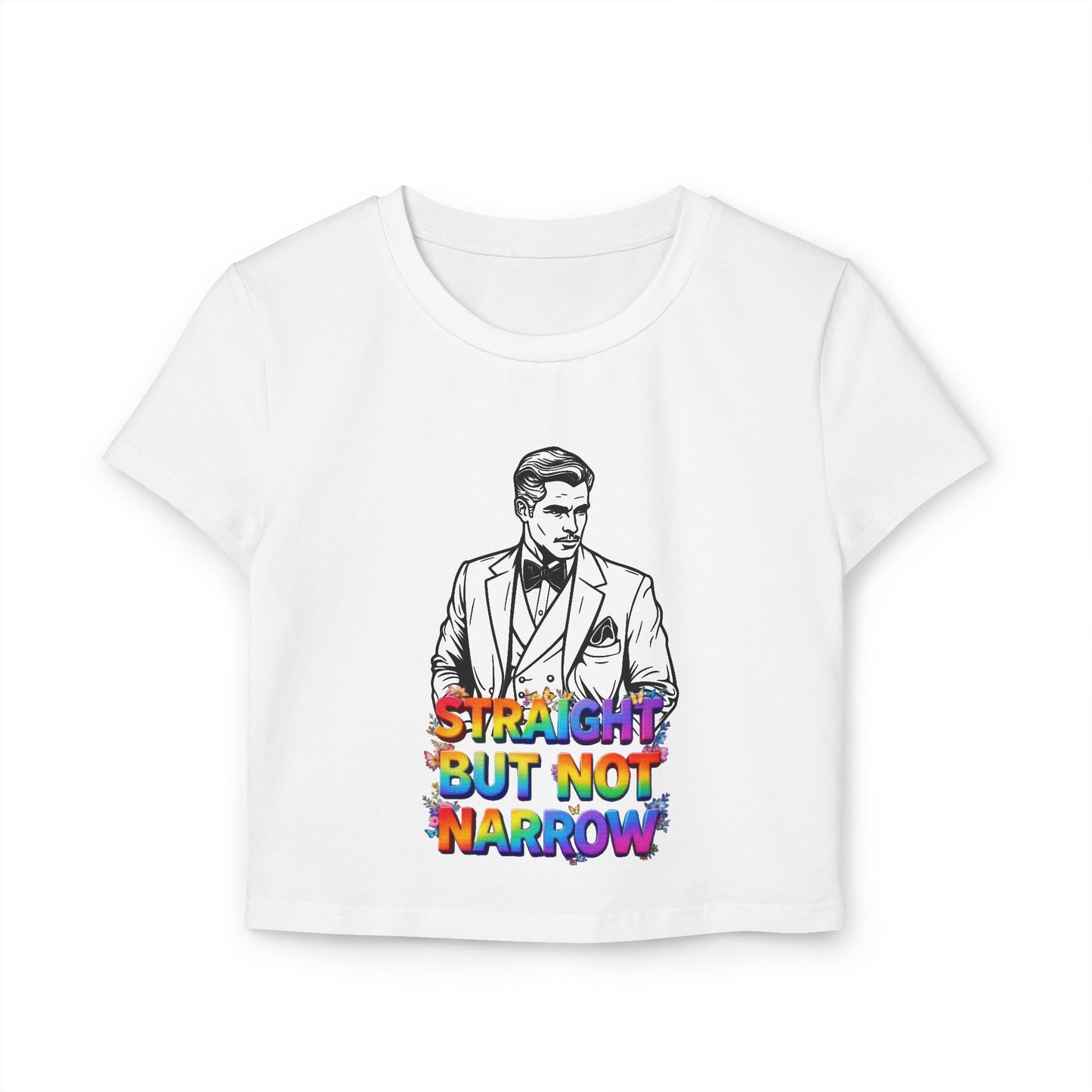 LGBTQ+ Pride Women's Baby Tee - Straight But Not Narrow Graphic Crop Top