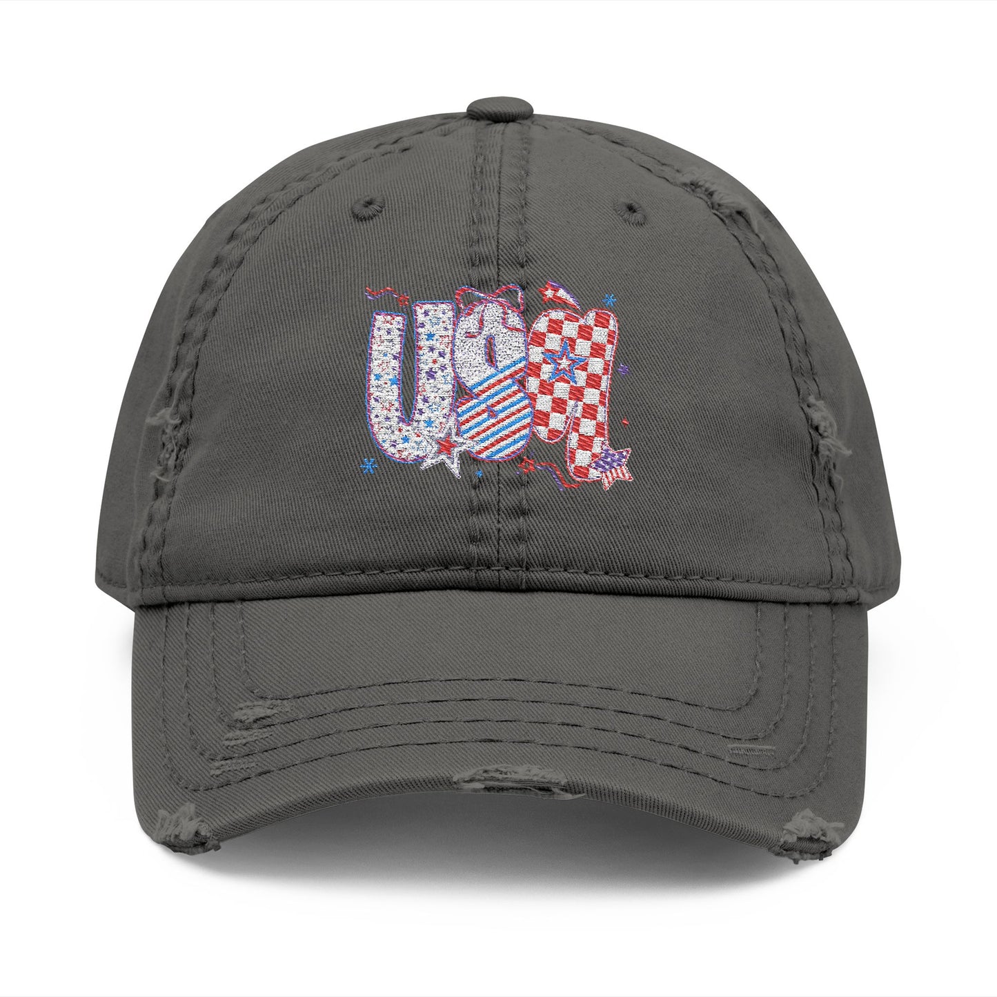 4th of July Hat Distressed Cat Dad Hat with Embroidery | Casual Fashion, Gifts for Cat Lovers, Outdoor Style, Father's Day, Everyday Wear