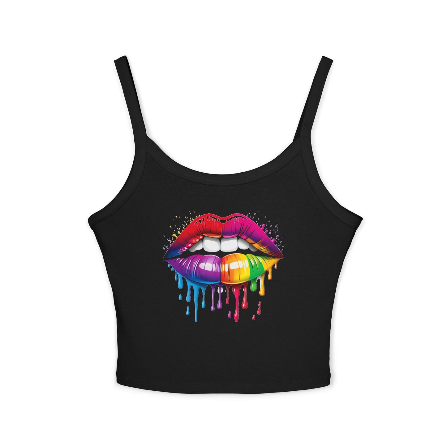 Pride tank top Rainbow Drip Lips Women's Spaghetti Strap Tank Top - Colorful Graphic Summer Sleeveless Top