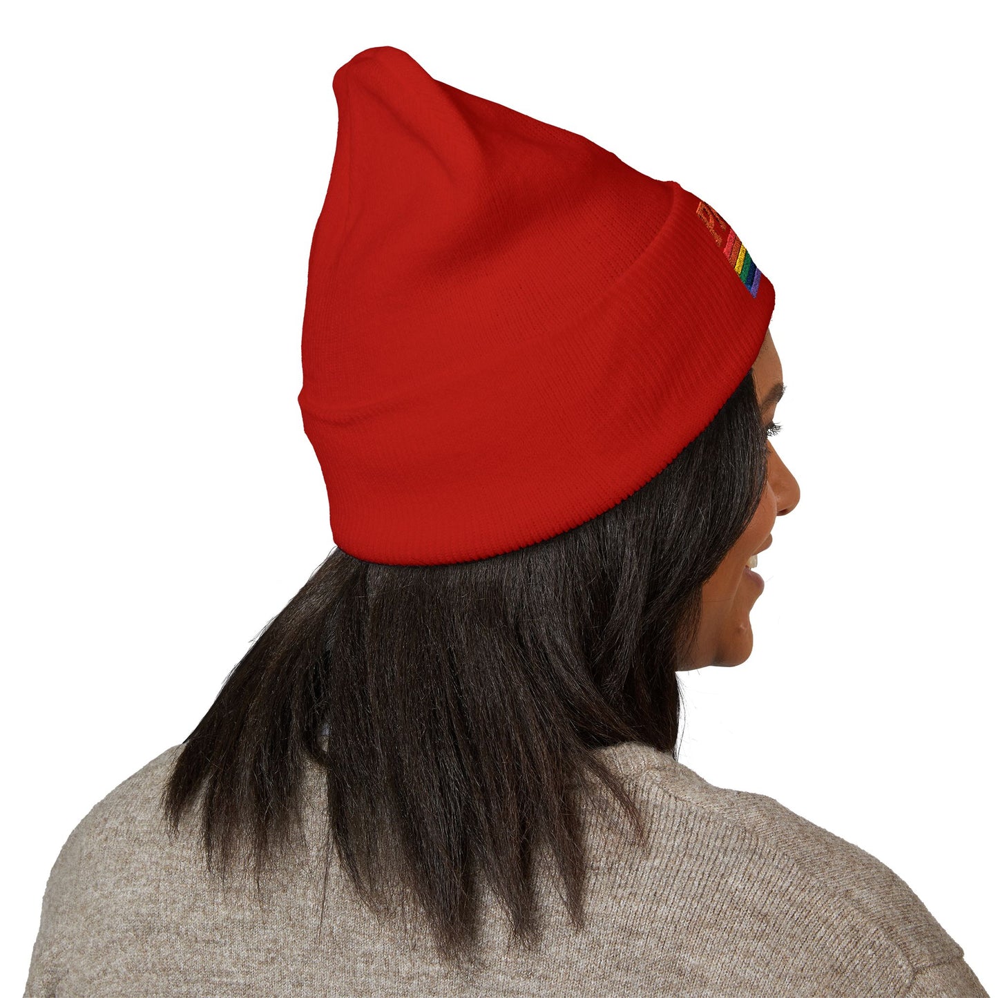 Proud AF Embroidered Beanie — Rainbow Pride Cuffed Hat