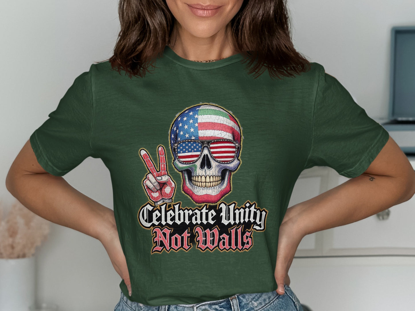 Celebrate Unity Not Walls Graphic Skull Tee product type