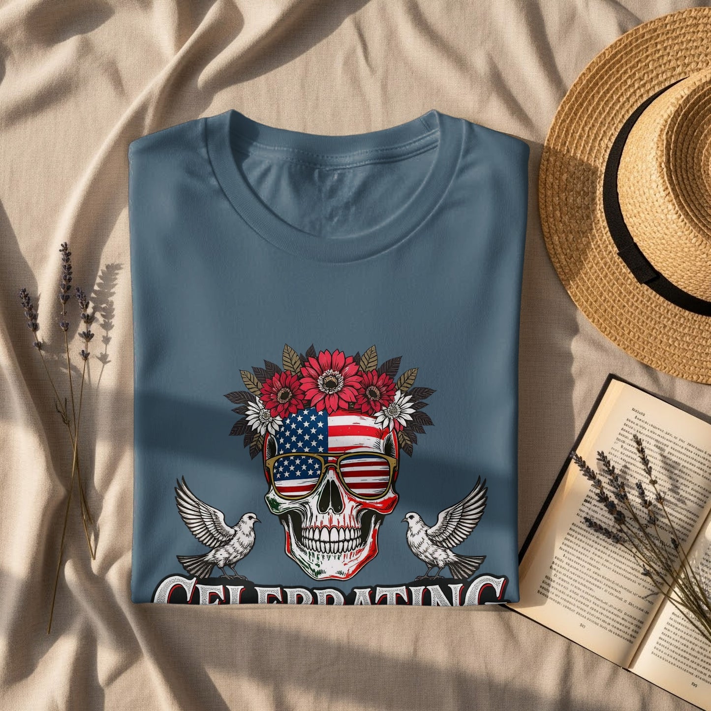 Celebrating Skull with American Flag Graphic product type