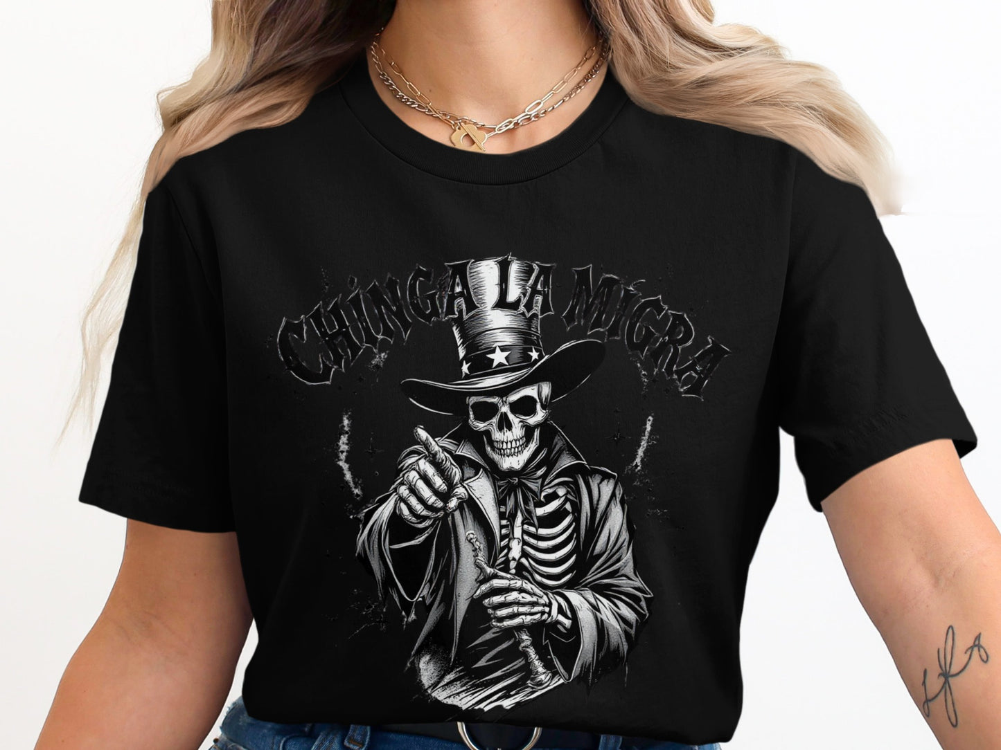 Chinga La Migra Skeleton Giving Thumbs Up T-Shirt