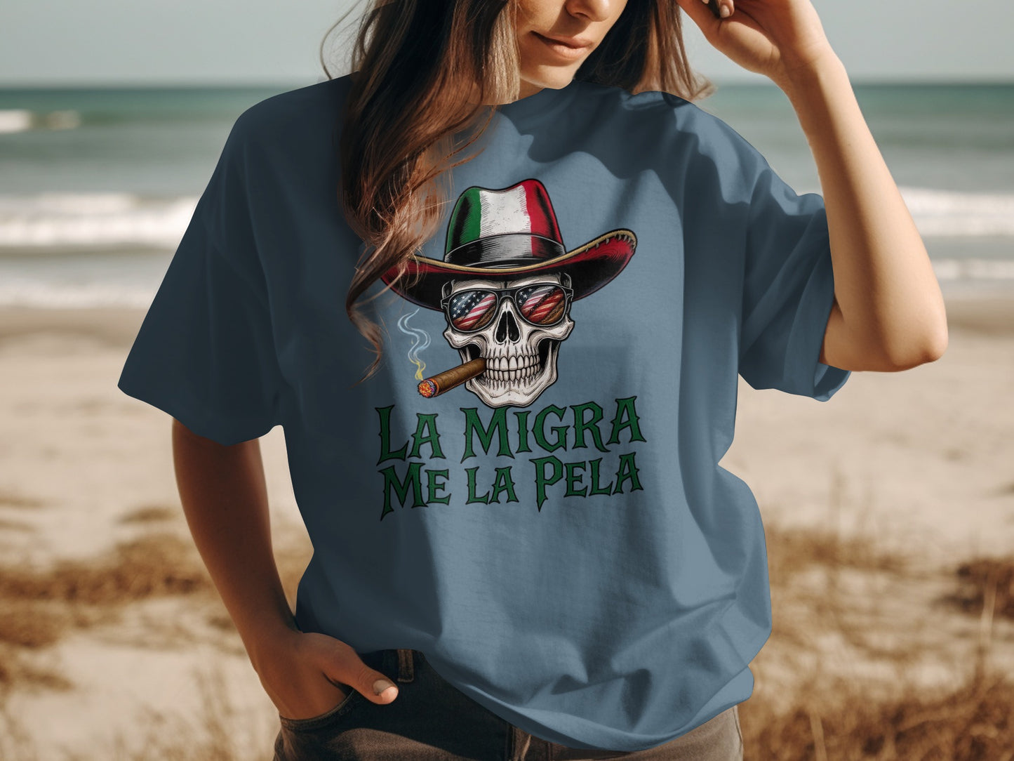 La Migra Me La Pela Skull T-Shirt Unique Fashion product