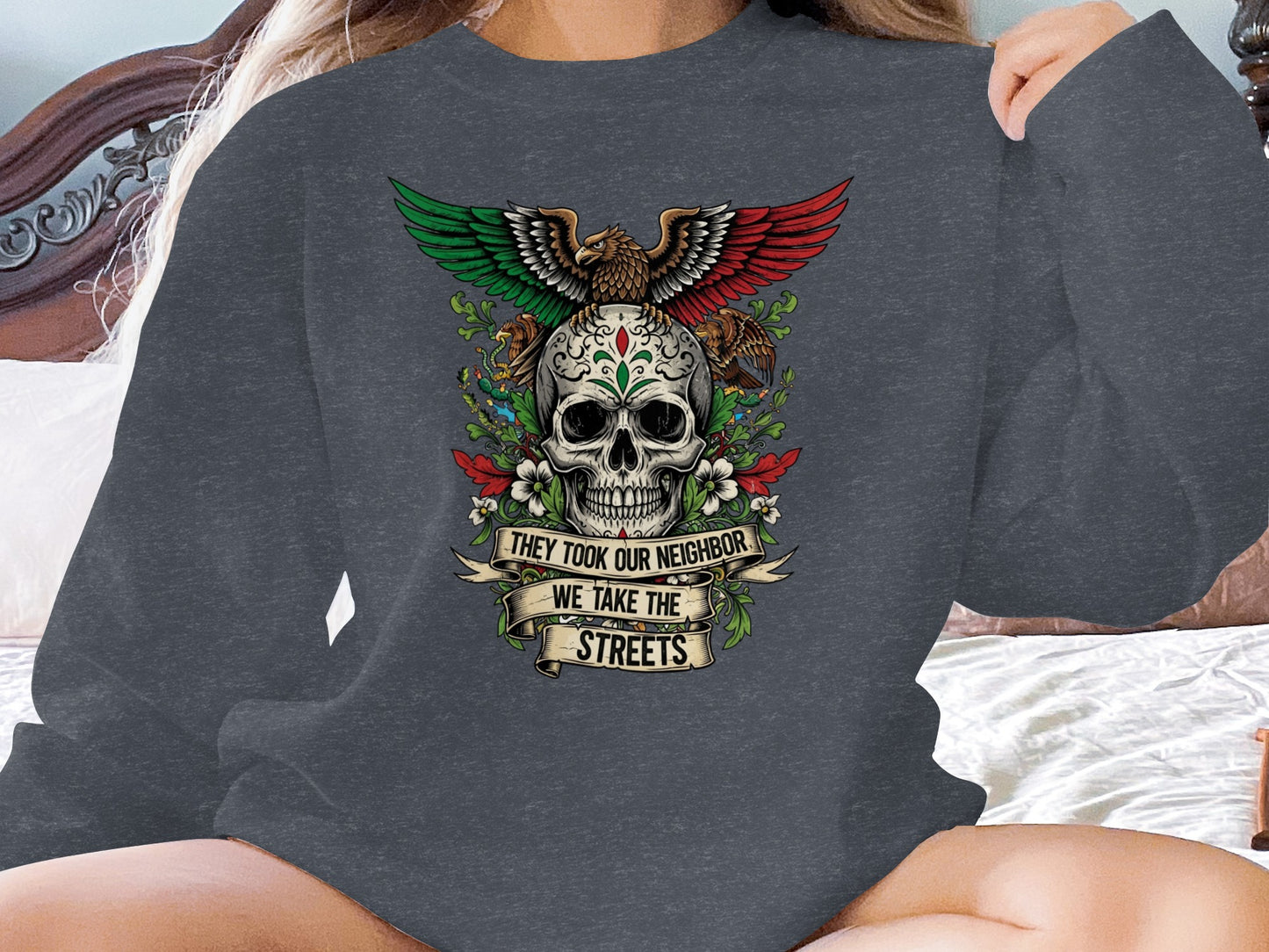 They Took Our Neighbor Skull Graphic Sweatshirt product