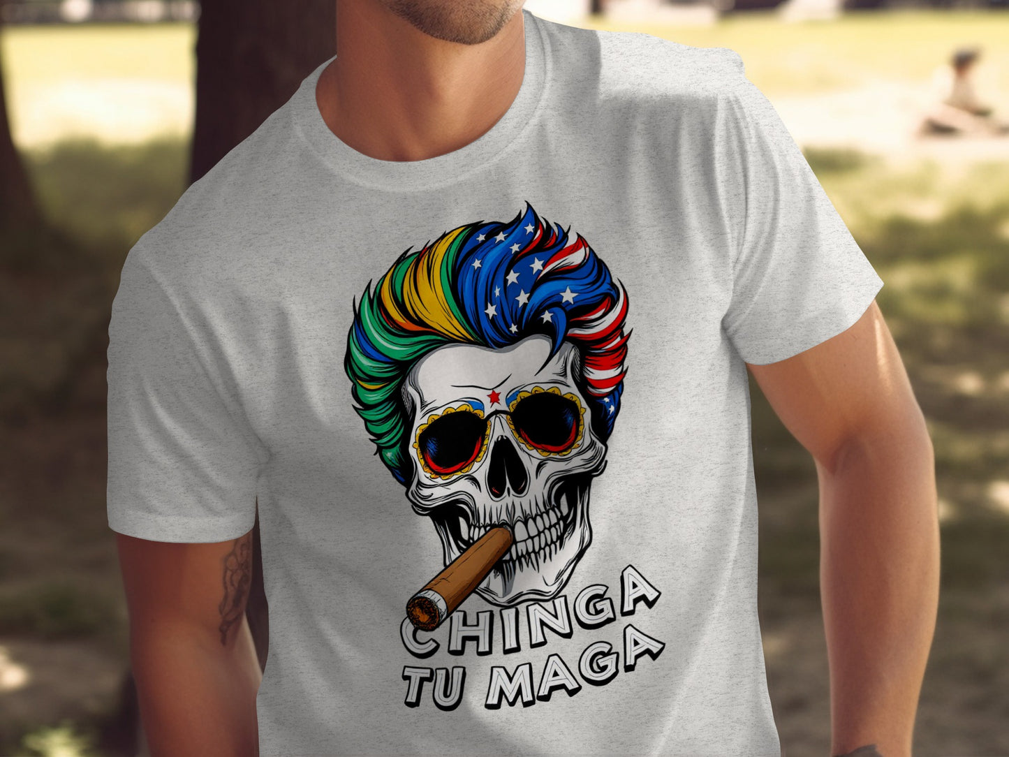 Colorful Skull with Cigar T Shirt product
