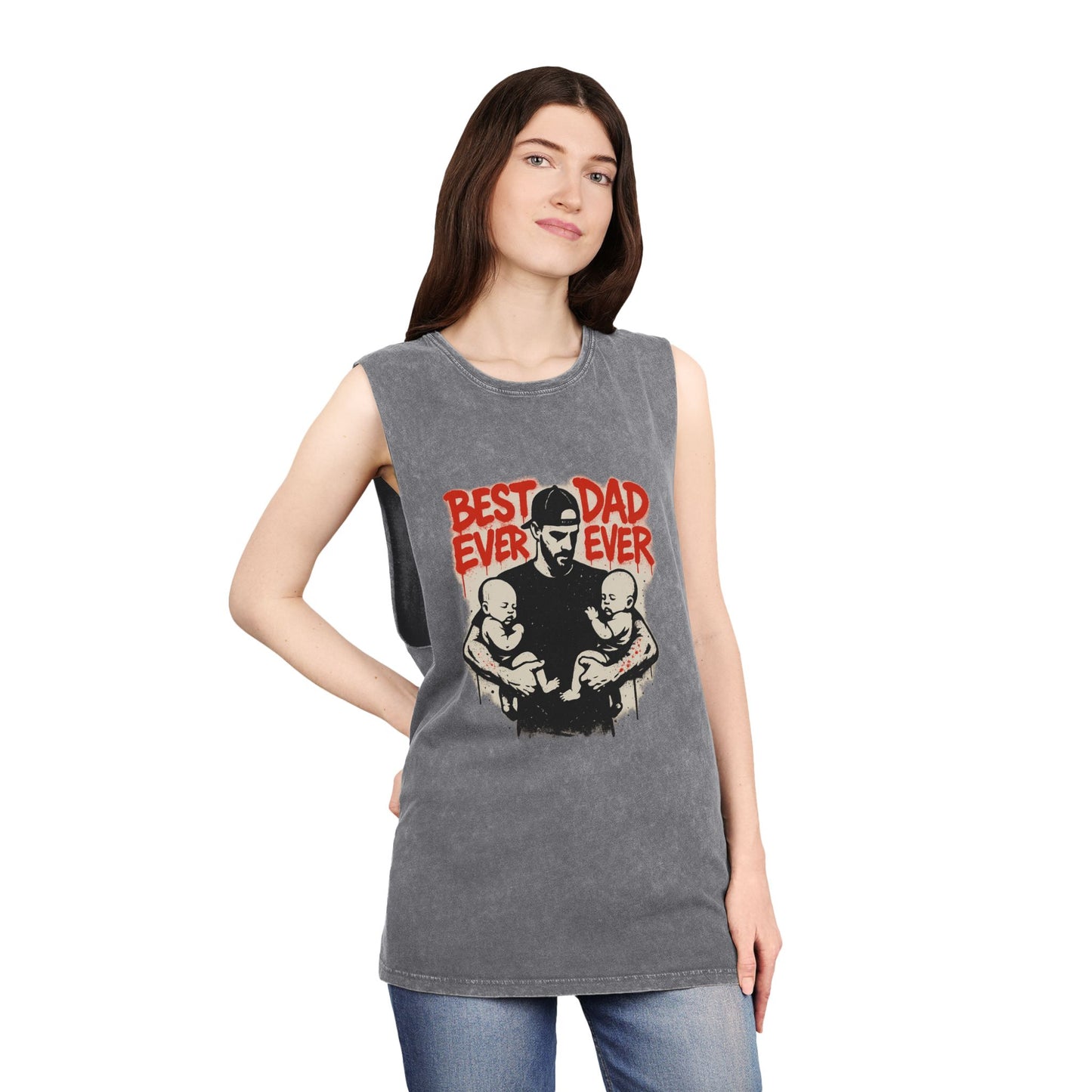 Best Dad Ever Stonewash Tank Top - Father's Day Gift, Dad Apparel, Unisex Summer Wear, Casual Outfit, Family Tank Top