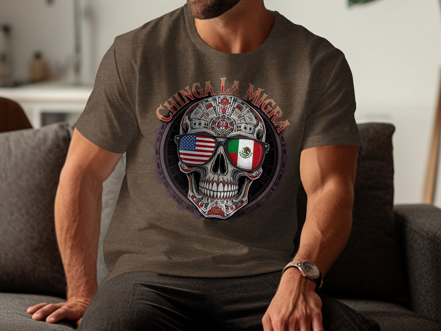 Chinga La Migra Patriotic Skull Graphic Tee shirt product type