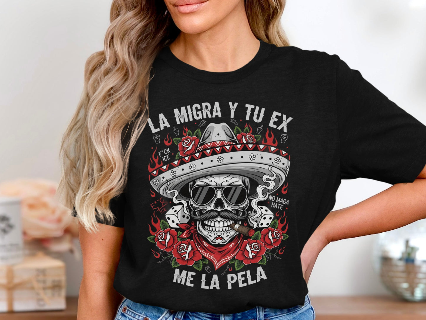 La Migra Y Tu Ex Skull Sunglasses Graphic T-Shirt product