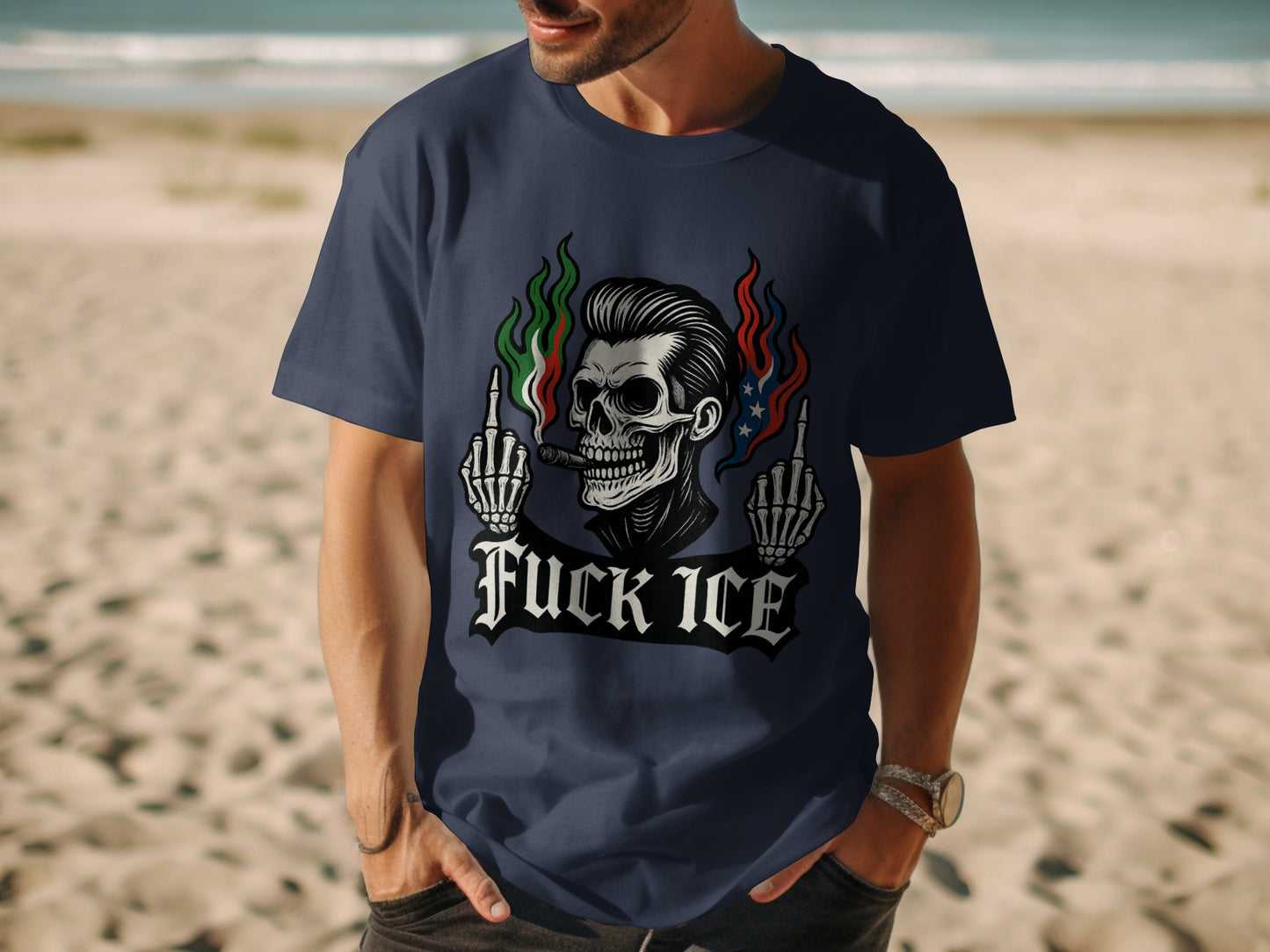 Fuck ICE Skeleton Design Graphic T-Shirt product type