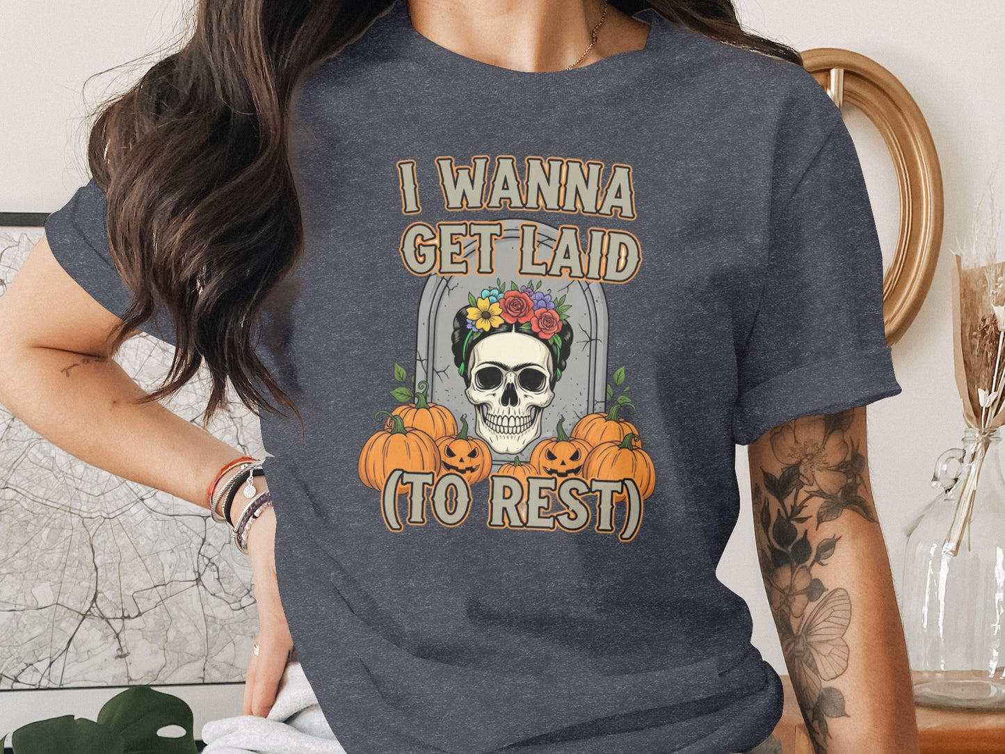 Fun Halloween I Wanna Get Laid Skull T-Shirt product type