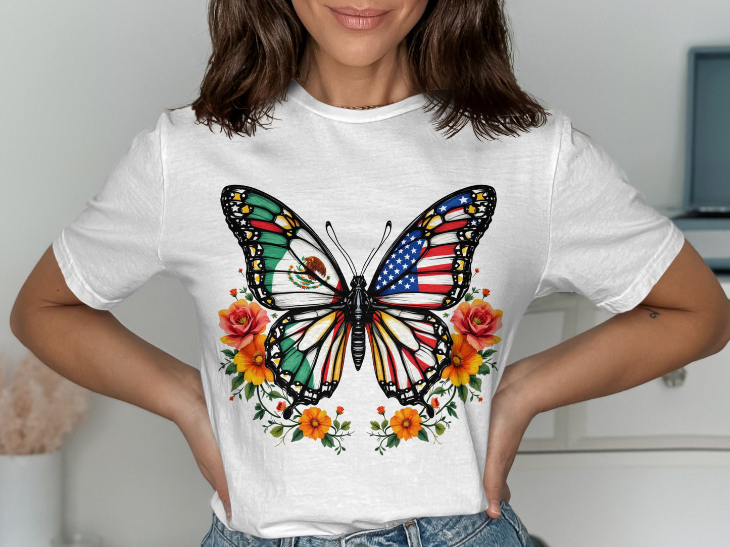 Butterfly with American and Mexican Wings T-shirt product