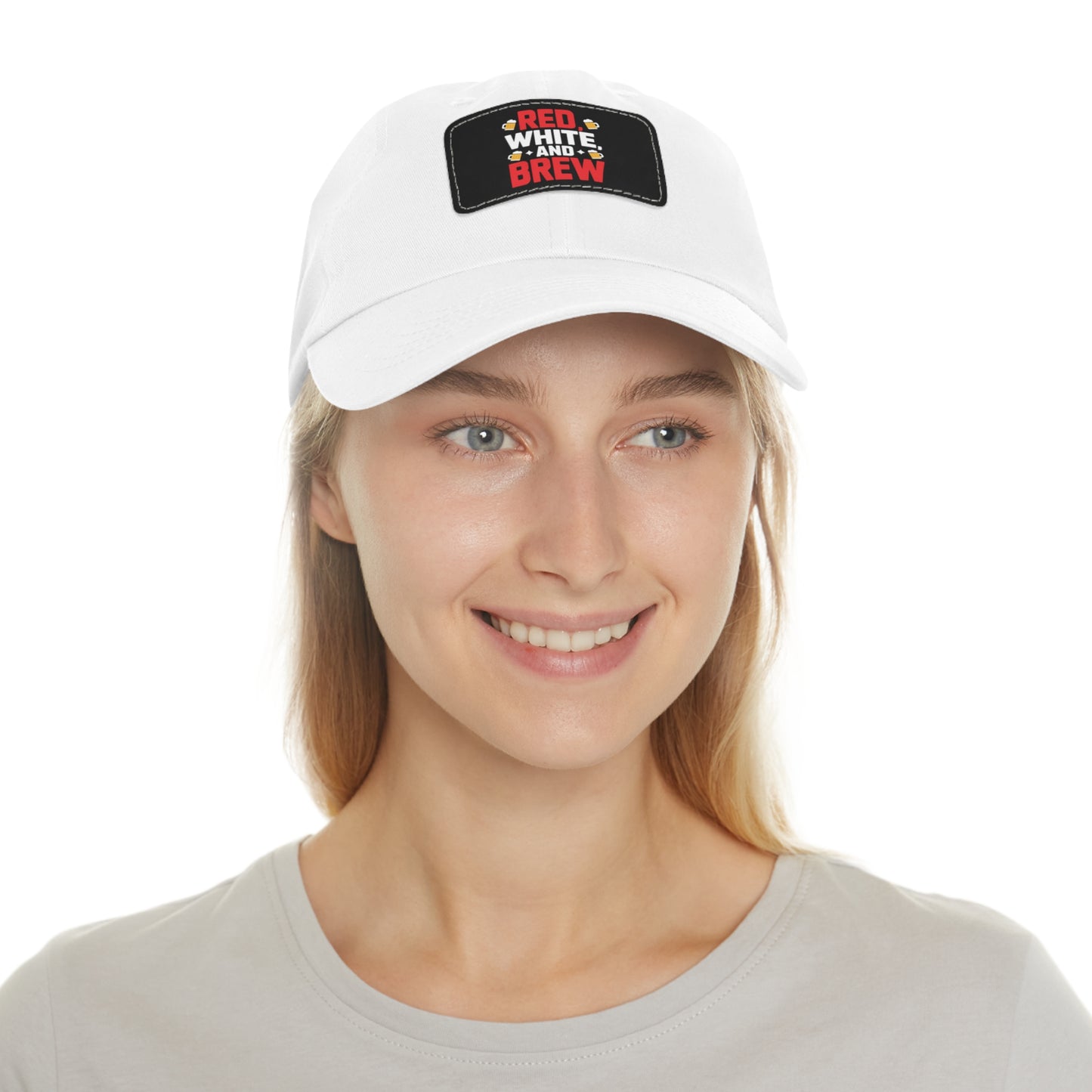 Red White and Brew Dad Hat with Leather Patch - Perfect for Beer Lovers