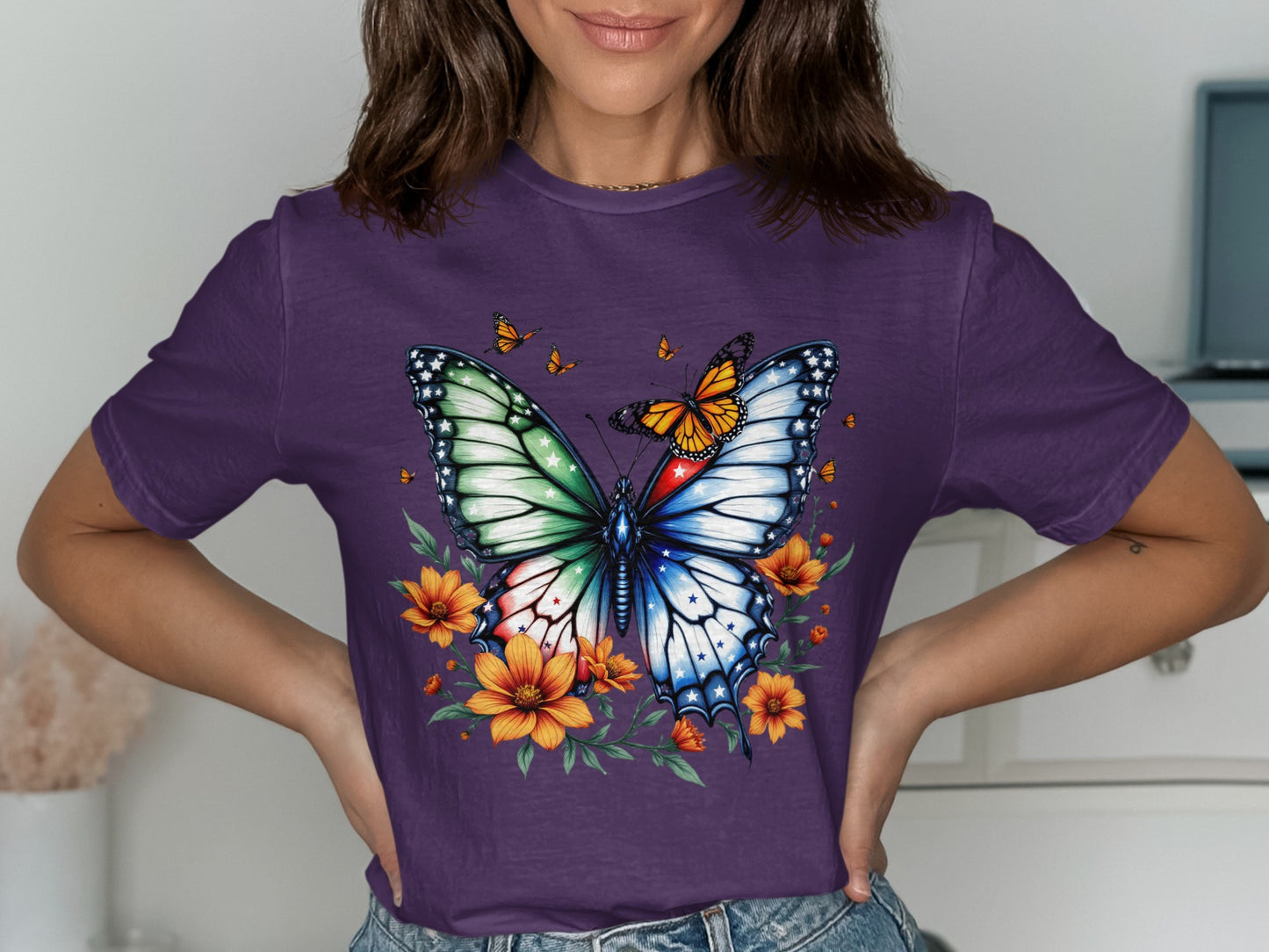 Colorful Butterfly Graphic Purple Shirt product