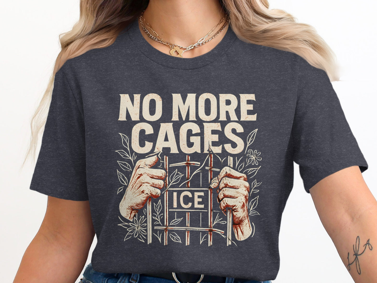 No More Cages Hands Gripping Prison Bars T-shirt product