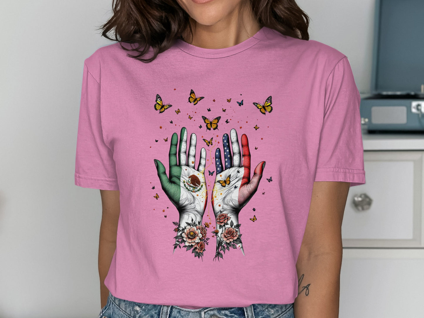 Vibrant Butterfly and Hands Design T-shirt product type