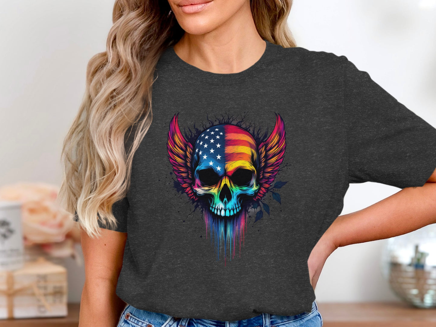 American Flag Skull Graphic Dark T-Shirt product type