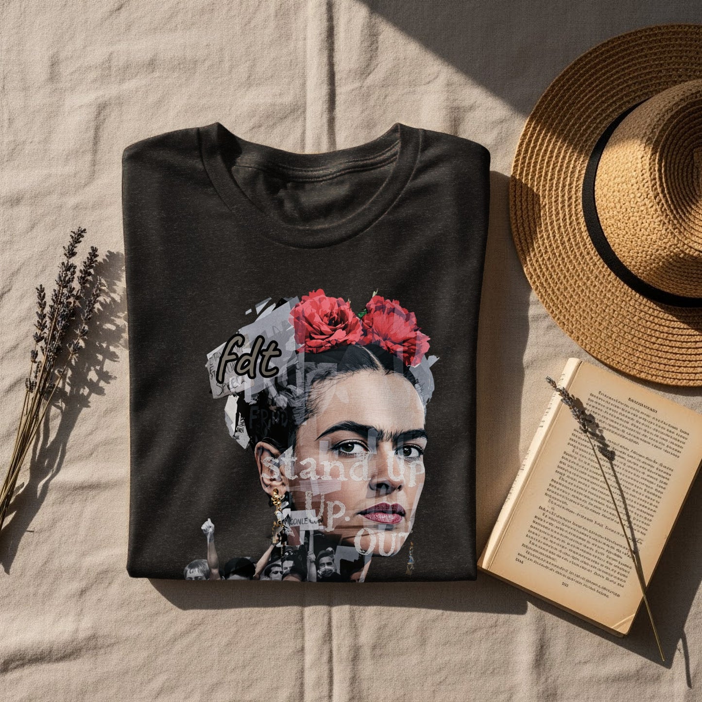 Frida Kahlo Graphic Art Tee Folded on Display product