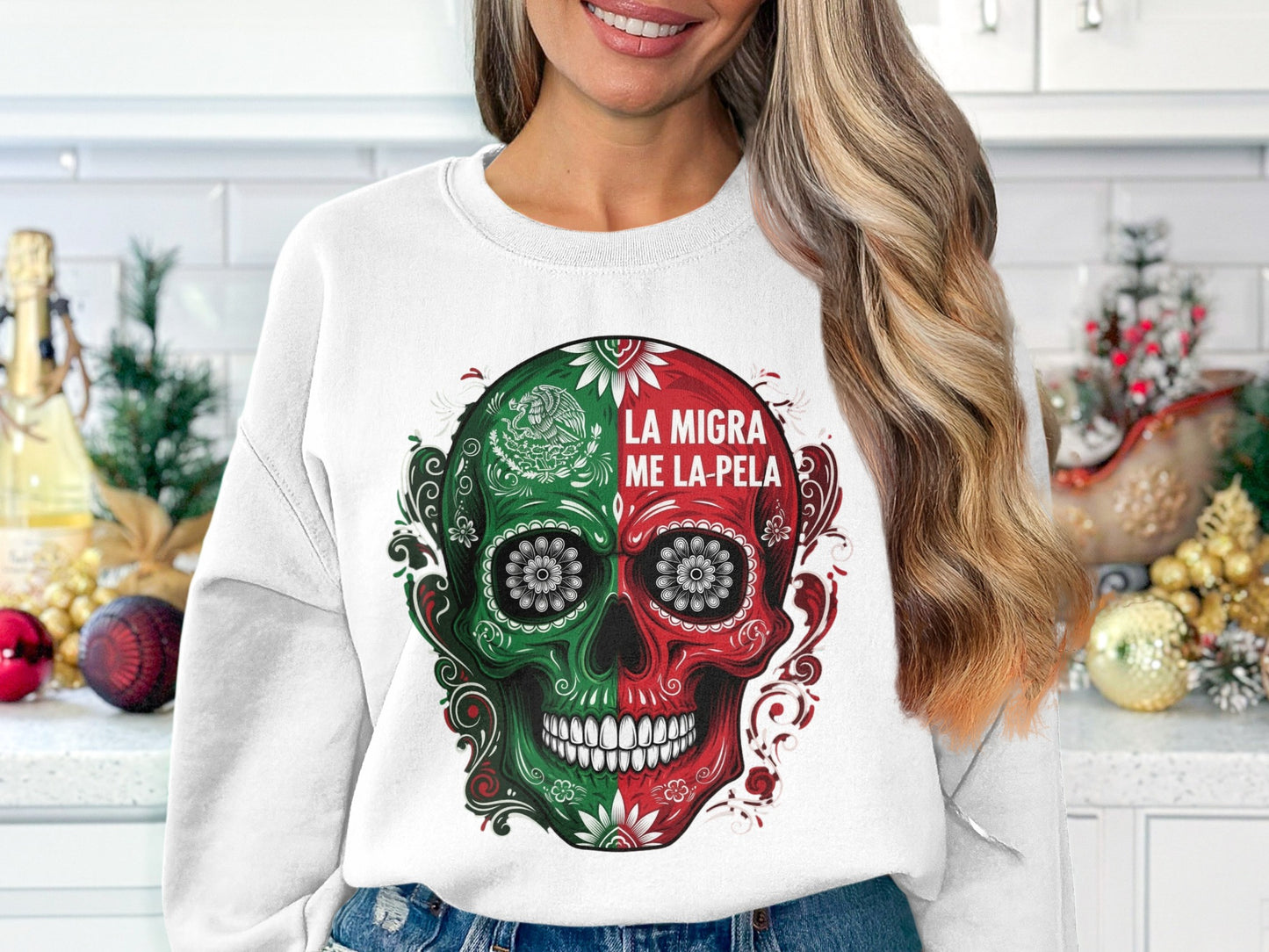 La Migra Me La Pela Graphic Skull Design Sweatshirt product type