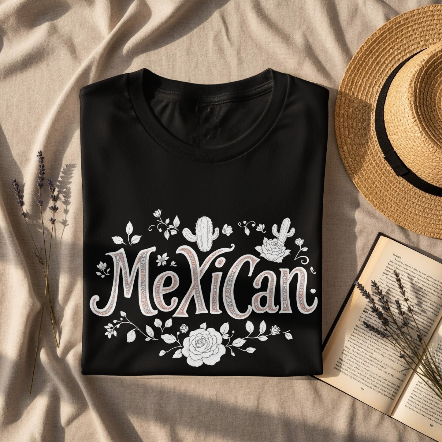 Mexican Cactus and Floral Print Black Shirt product type