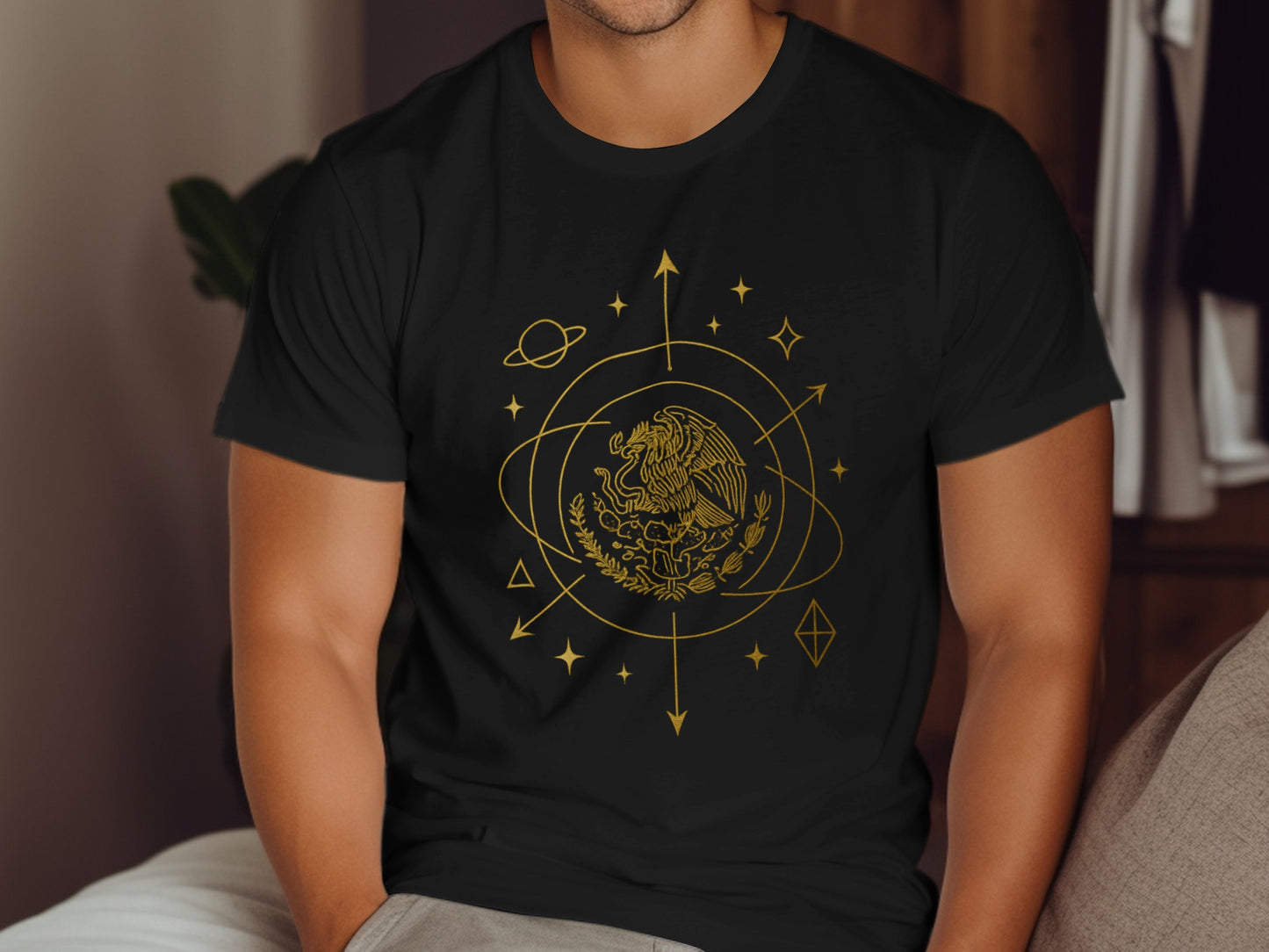 Intricate Eagle and Compass Design on Black T-Shirt product
