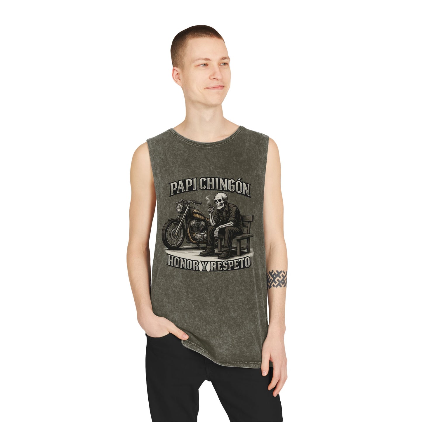 Skull Moto Graphic Tank Top - Papi Chingón, Unisex Summer Apparel, Motorcycle Gift, Festival Wear, Casual Vintage Style