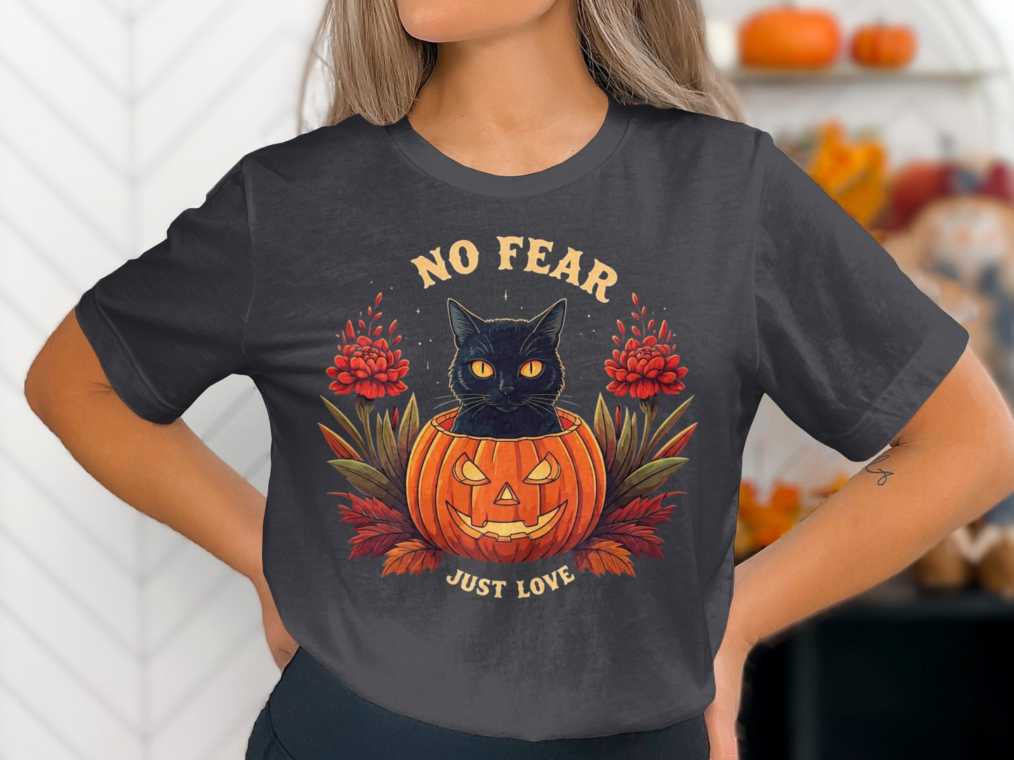 No Fear Just Love Black Cat Halloween Shirt product type