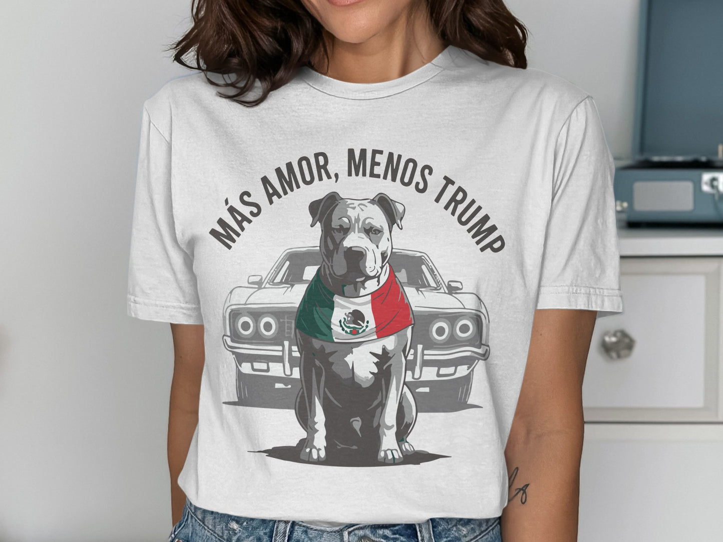 Mexican Flag Pitbull Car Graphic Tee Shirt product