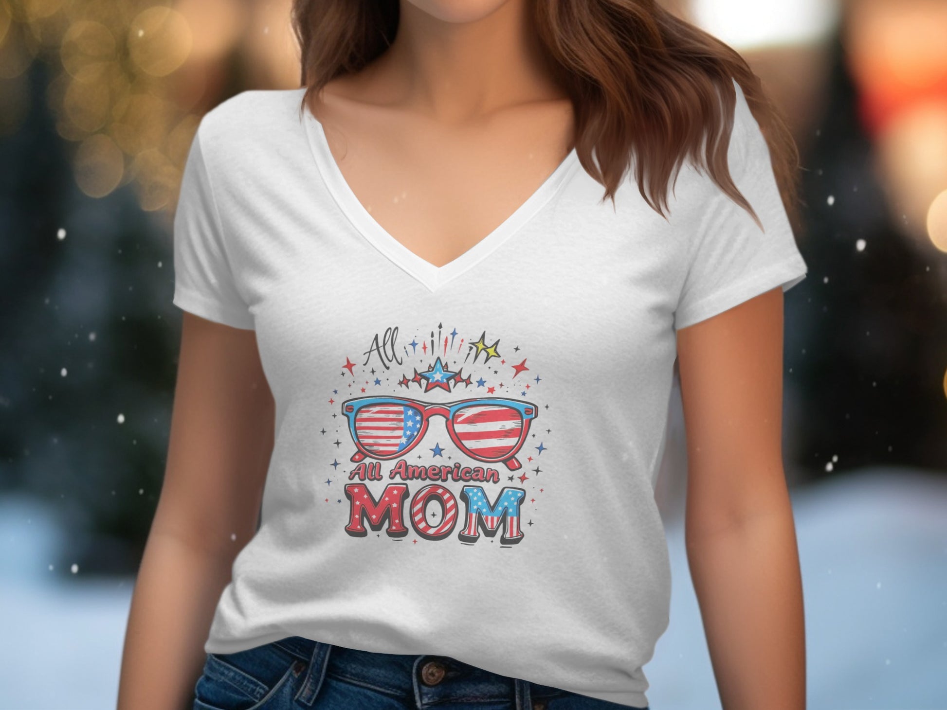 All American Mom Graphic V-neck T-shirt product type