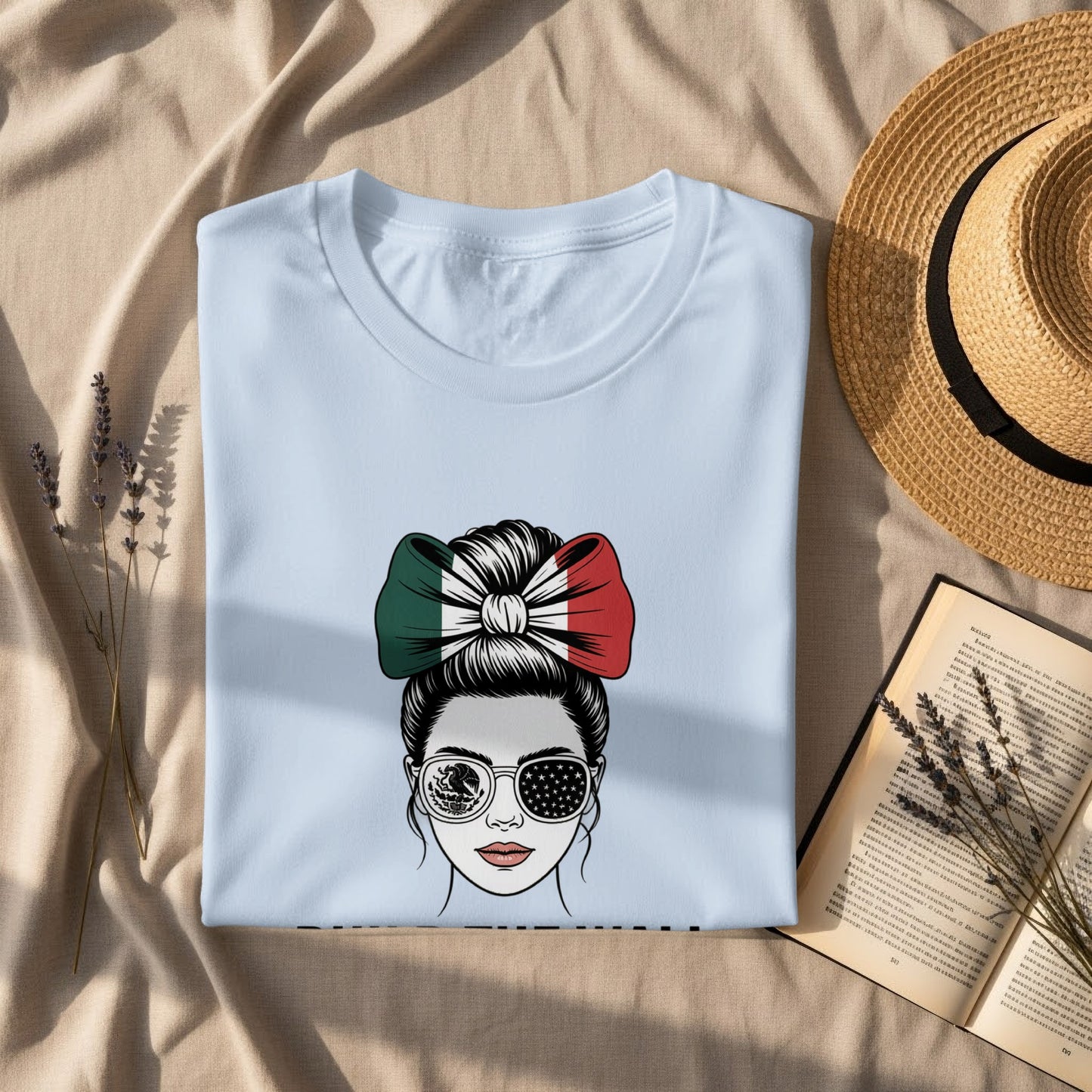 Stylish Girl with Bow and Sunglasses Graphic Tee product