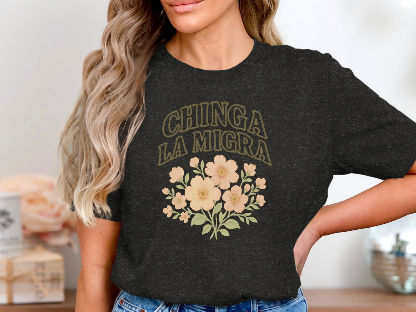 Chinga La Migra Graphic Floral Design T-shirt product