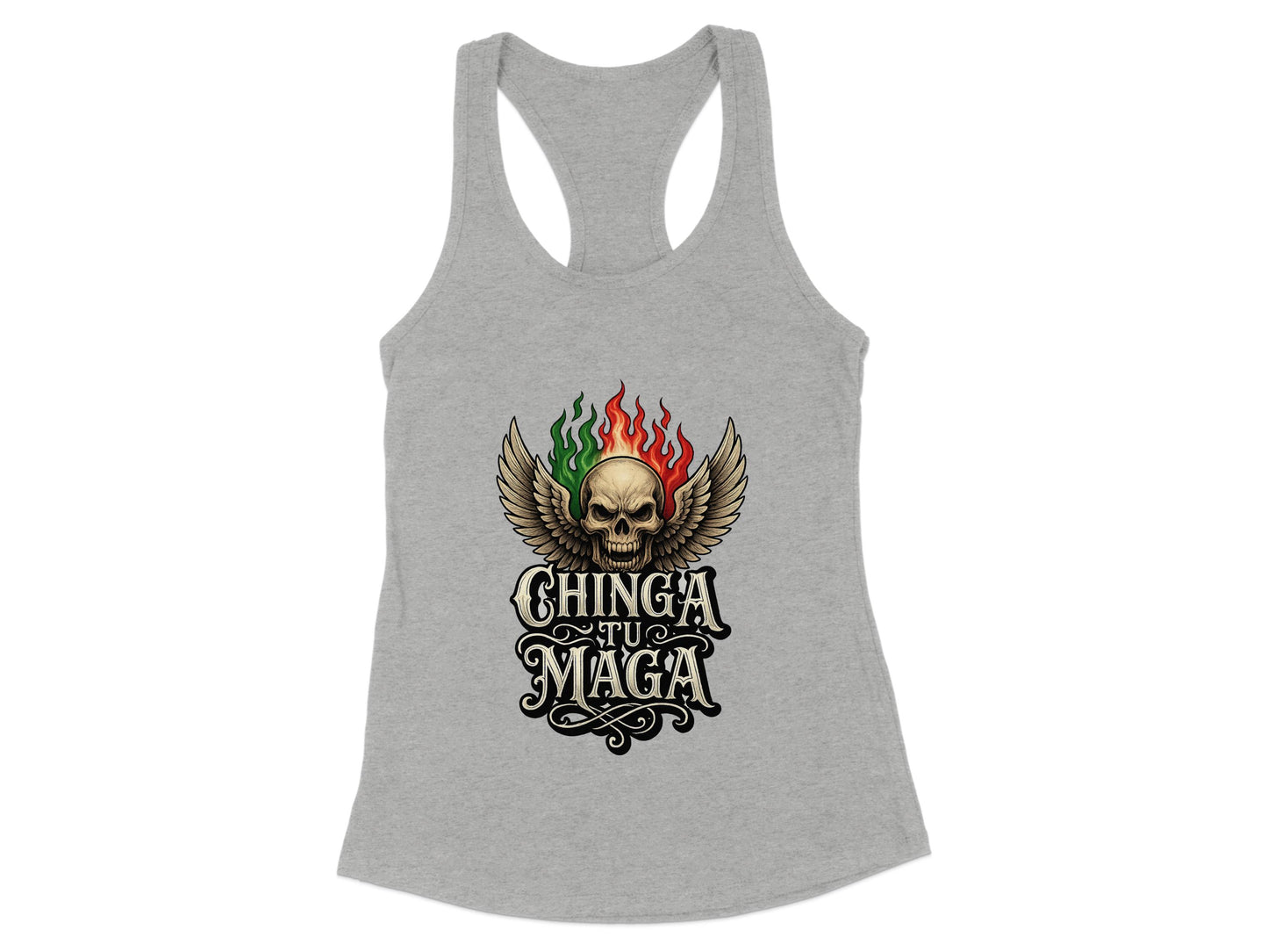 Winged Skull with Flames Graphic Design Tank Top Product