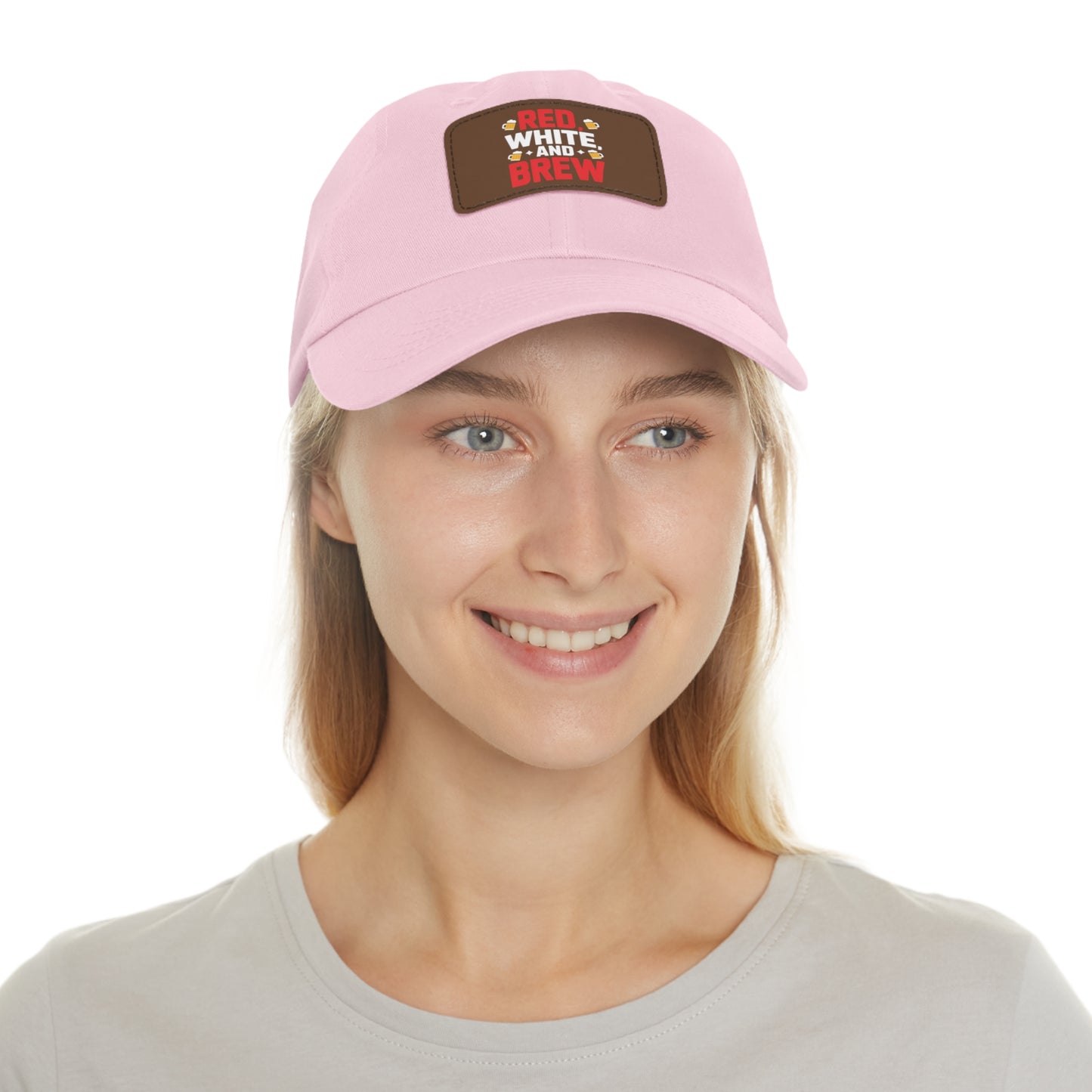 Red White and Brew Dad Hat with Leather Patch - Perfect for Beer Lovers