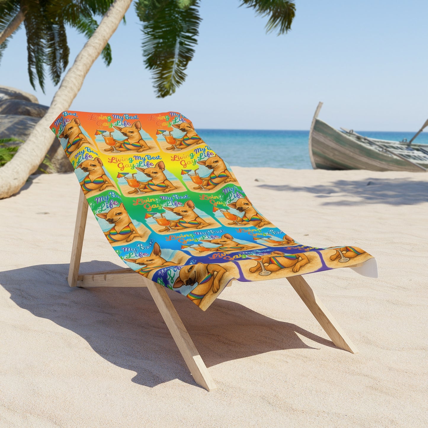 Pride towel Colorful Beach Towel - "Living My Best Life" Dog Design, Perfect for Summer, Pool Days, Gifts, Vacation, Beach Trips